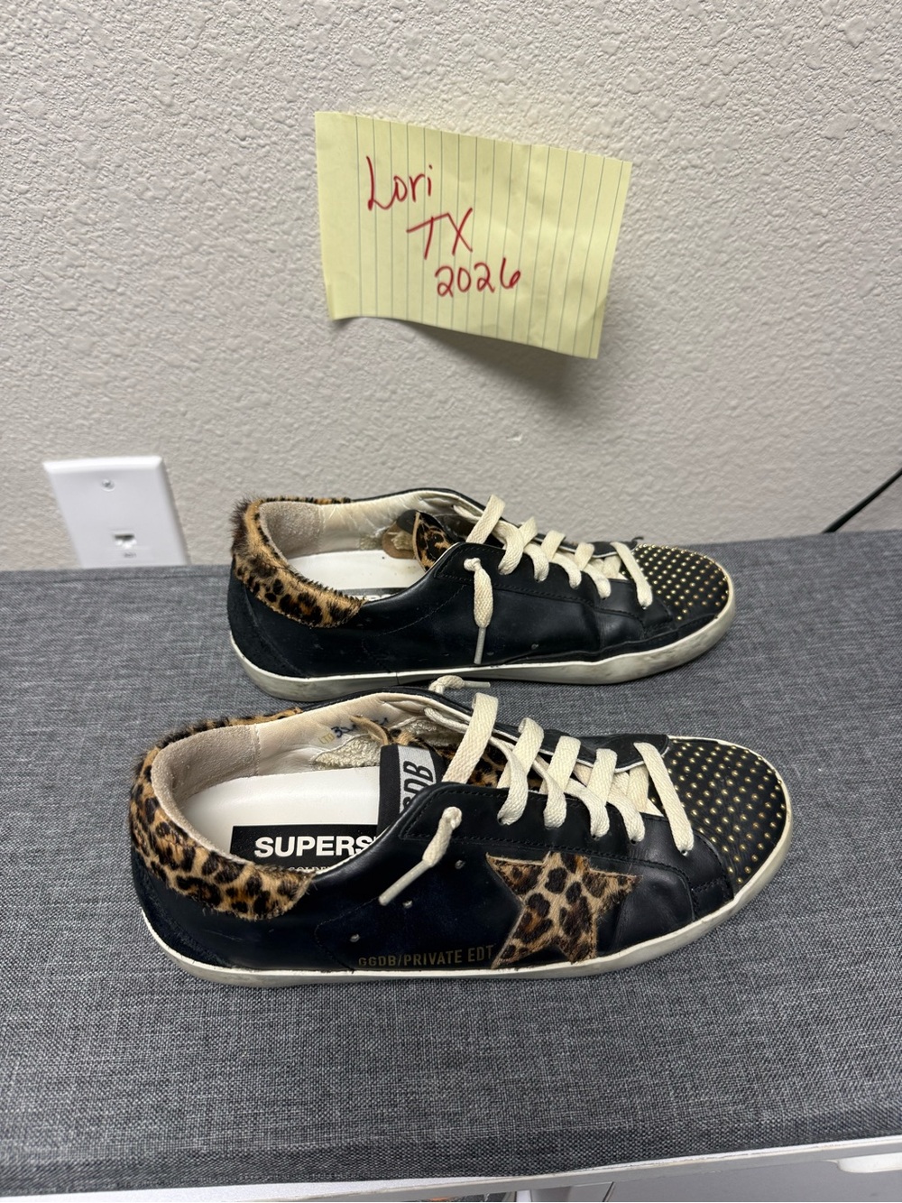 Golden Goose Black with gold studs and Leopard Print Women’s Low-Top Sneakers - Picture 2 of 6